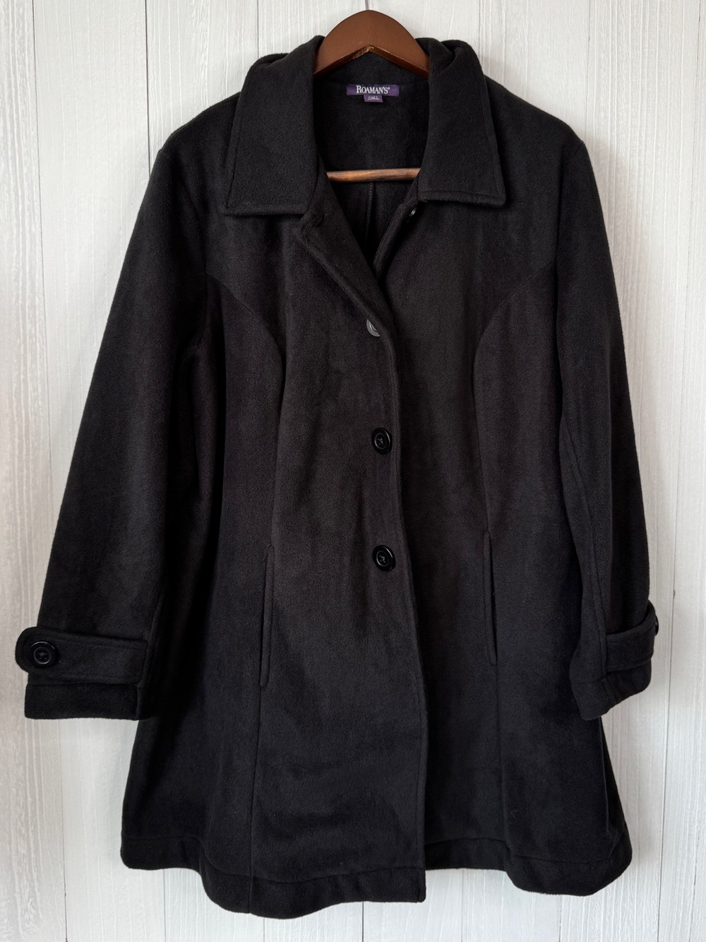 Roaman's Black Button Front Coat Jacket Plus Size 1X